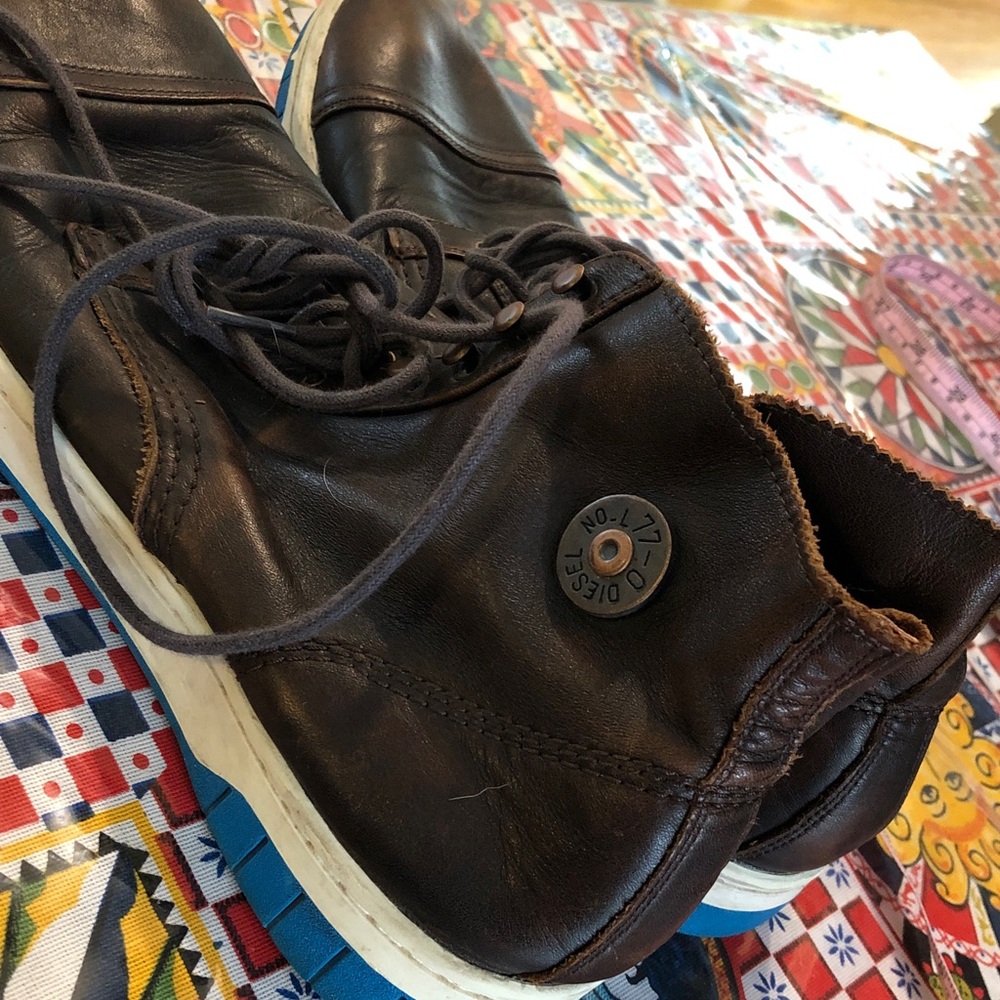 Diesel Men's Brown Leather High-Top Casual Sneakers